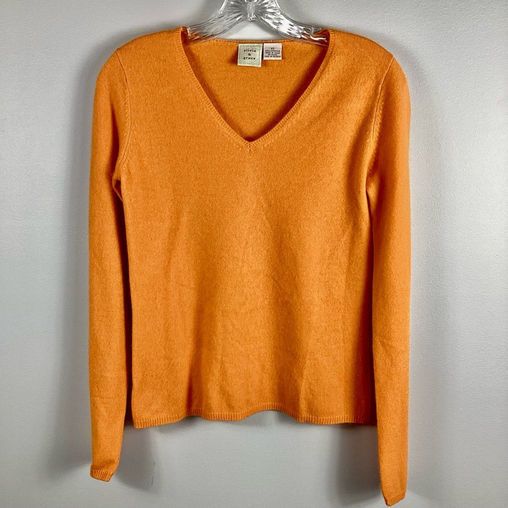 Olivia‎ & Grace 100% Cashmere V-Neck Sweater Orange Women’s Size XS